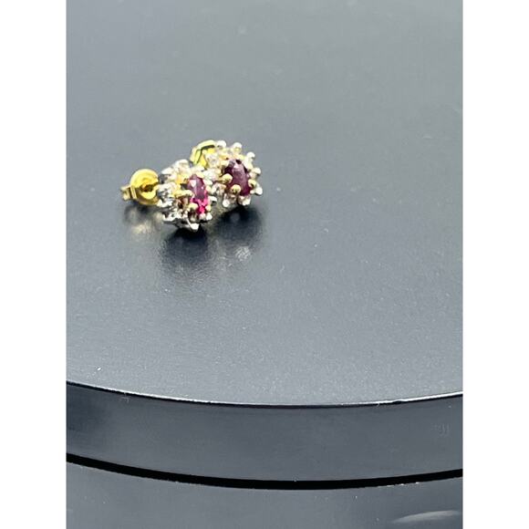 Vintage 14k Two Tone Gold Genuine
Ruby & Diamond Halo Stud Small Earrings - Picture 15 of 16